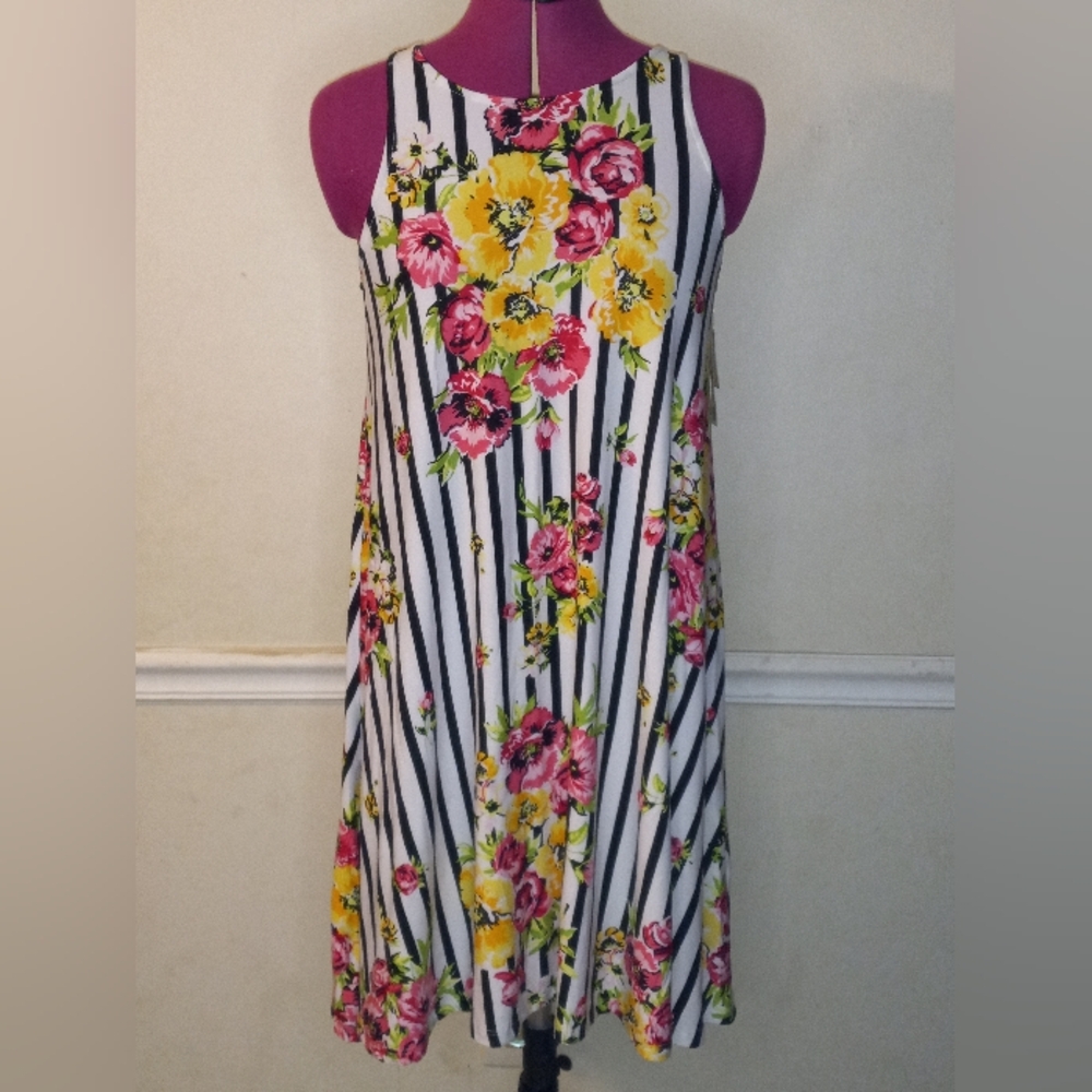 NWT Women's Floral Design and Striped Dress